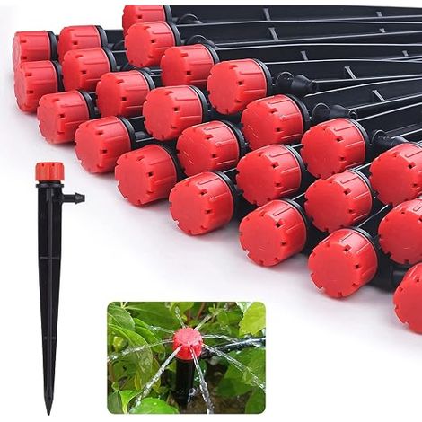 50 gocciolatori per irrigazione a goccia, per tubi di irrigazione a goccia da 0,64 cm, flusso d'acqua regolabile a 360 gradi. (1/5)