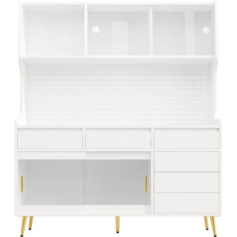 Credenza alta moderna LED App, anta scorrevole in vetro, bianca 145x39x171 cm (1/5)