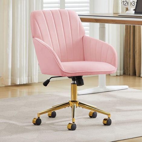 Silla de oficina giratoria regulable en altura, terciopelo rosa OKMYHOME (1/5)