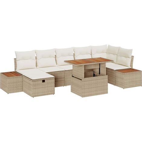 Garten-Sofa-Set 8 pcs Beige Poly-Rattan