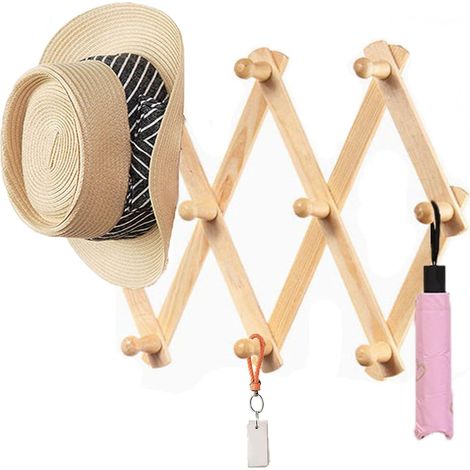 Porte manteau mural rétractable en bois avec dix pinces verticales rangement gain de place pour vêtements et accessoires dans l entrée