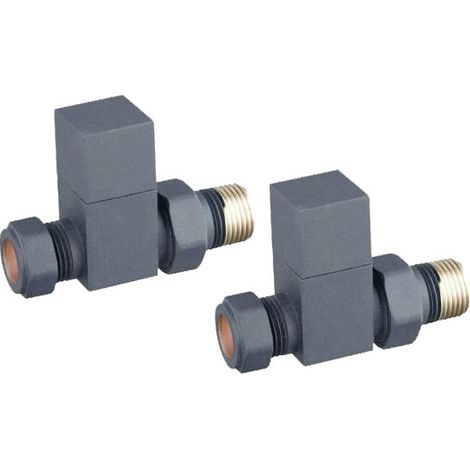 Heatwave Square Basalt Grey Straight Radiator Valves Pair (1/2)