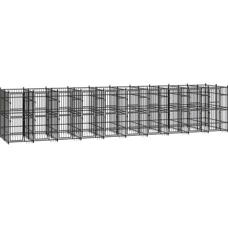 Gabbia per cuccia recinto per animali da esterno per cani in acciaio 18,43 m² nero 020041808