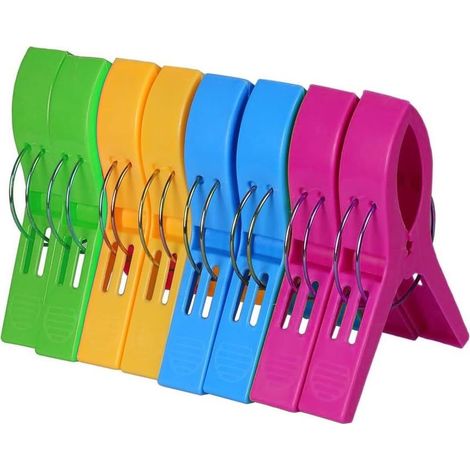 8X Grandes Pinces à Serviette de Plage pour Chaises Longues et Transats Pinces XXL en Plastique - 8 pièces 4 Couleurs (1/5)