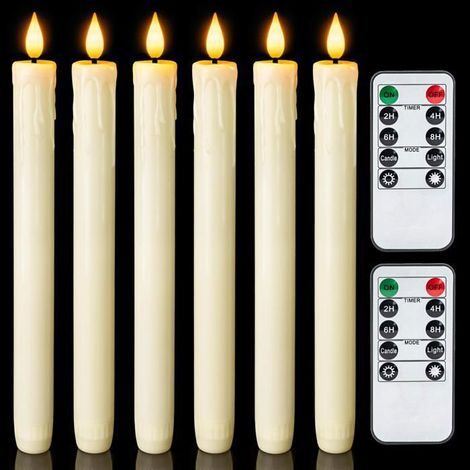 Bougies coniques LED sans flamme en cire véritable avec minuterie à distance, bougeoirs imitation ivoire 2,223 (1/5)
