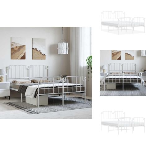 Cadre de lit métal sans matelas et pied de lit blanc 135x190 cm - Cadre De Lit - Lit Double - Lit Metal - Lit Blanc - Meuble Chambre (1/5)