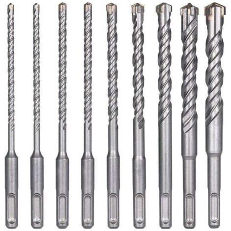 Forets à béton, XU, 9pcs (5mm 16 x 160mm) Foret à carrelage, Foret électrique SDS-Plus pour perceuse à percussion, Forets croisés pour béton, Brique, Pierre, Naturel, Métal -