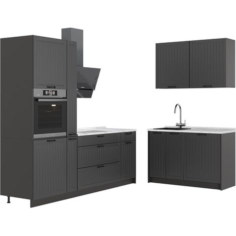 Küchenzeile Fame-Line, Dunkelgrau/Weiß, 220 x 120 cm ohne Arbeitsplatte, Vicco (1/5)