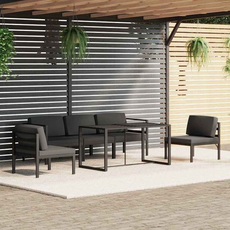 vidaXL Set muebles de jardín 6 pzas y cojines aluminio gris antracita (1/5)