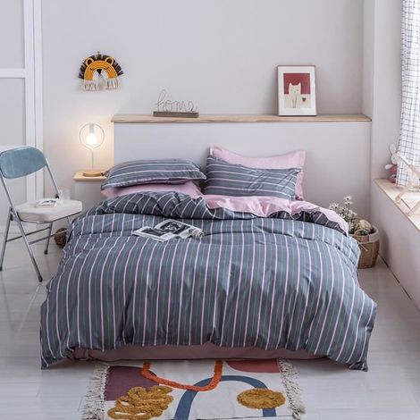 Parure de Lit Géométrique Stries, Housse de Couette 200x200 + 2 Taie d'oreiller 50x75, Linge de Lit - Ensemble de Literie, C (1/4)