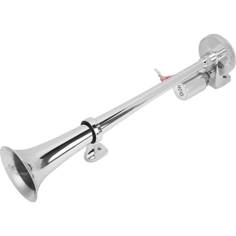 Elektrisches Horn mit einer Glocke, verchromter, verzinkter Stahl, 135 dB, 450 mm, 12 V/24 V, für Züge, Boote und Fahrzeuge (1/5)