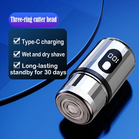 (T6 Argent) Mini rasoir électrique, rechargeable par USB-C, étanche, portable, idéal pour les voyages et la maison. (1/5)