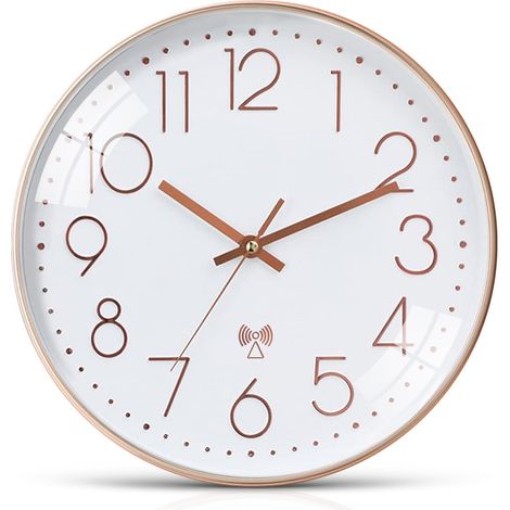 Horloge murale radio-pilotée de 30 cm pour le salon, facile à lire, moderne, pas de bruit de tic-tac, horloge silencieuse à suspendre, pour chambre, maison, cuisine, bureau, école (blanc) (1/5)
