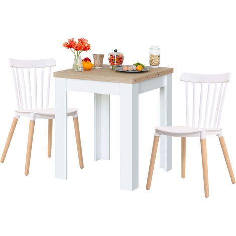 Juego Mesa y 2 Sillas Cocina, Conjunto de Mesa Extensible + 2 Sillas Alna Blanco y Roble canadian (1/5)