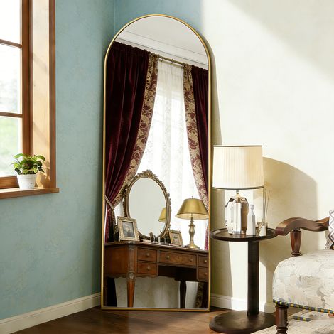 Miroir pleine longueu 162 x 53cm - Miroir sur Pied - Grand miroir au sol - Cadre en Métal - Miroir Autoportant avec support pour chambre à coucher, miroir suspendu pour salon,vestiaire - Doré (1/5)
