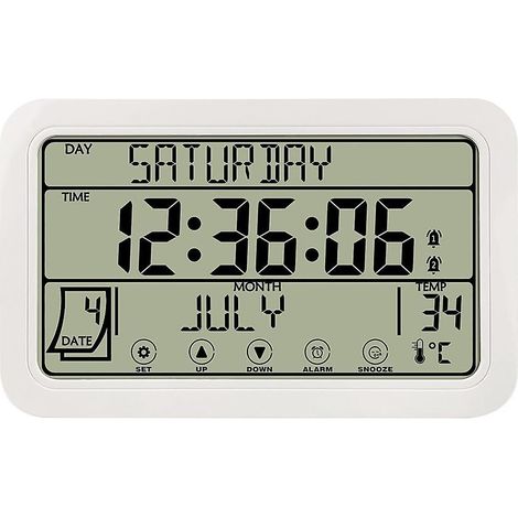 Horloge murale numérique, horloge numérique à piles, horloge de bureau 20 cm avec affichage de la température, de l'humidité et de la date (1/5)