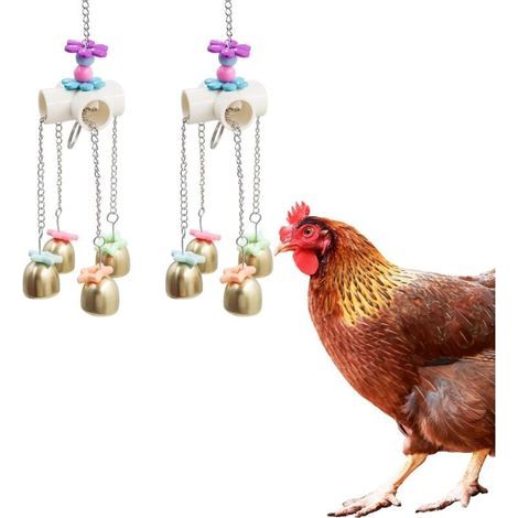 Lot de 2 Jouets d’Enrichissement pour Poules – Jouets Colorés avec Clochettes Brillantes, Accessoires de Poulailler pour Poules, Poulets, Canards et Oies (1/5)