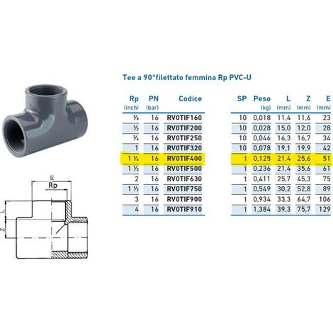 Tee a 90°filettato femmina Rp PVC-U 1"1/4 INPFTI240000 - -  IRRITEC - -