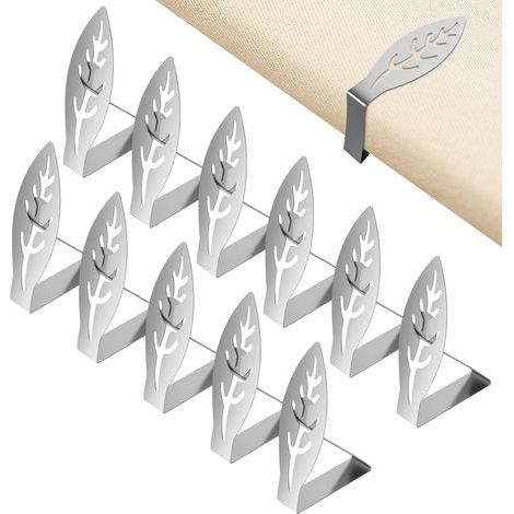 12 Pièces Pince Nappe Exterieur en Acier Inoxydable, Pinces à Nappe de Table Épaisses avec Design Feuille, Pinces de Table pour l'Intérieur et l'Extérieur, Jardin, Pique-Nique, Barbecue, Fête (1/5)