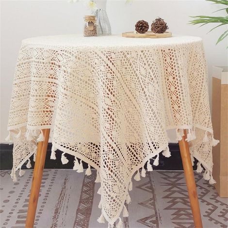 Carré napperon Beige 120x120cm Coton Vintage Dentelle