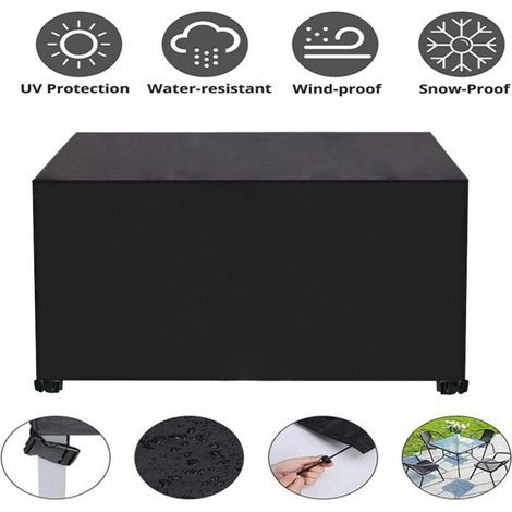 Wasserdichte Schutzhülle für Gartenmöbel, 120 x 120 x 74 cm, 420D Oxford-Gewebe, für Tisch und Stühle – Schwarz (1/4)