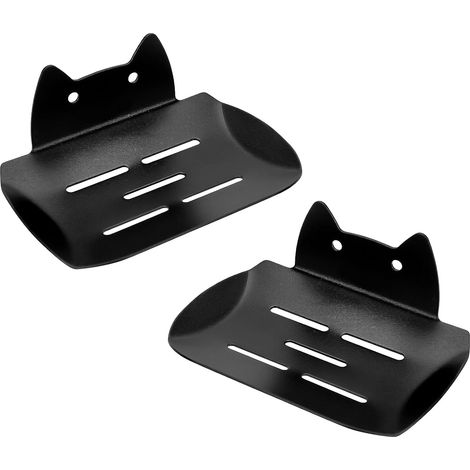 Seifenschale fürs Badezimmer mit Abfluss, Katzenseifenschale, geeignet für Duschen, wandmontierte Seifenschale aus Edelstahl (schwarz).
