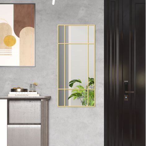 Miroir mural décoratif 110 x 50 cm avec cadre en métal, finition dorée DESVIAE (1/5)