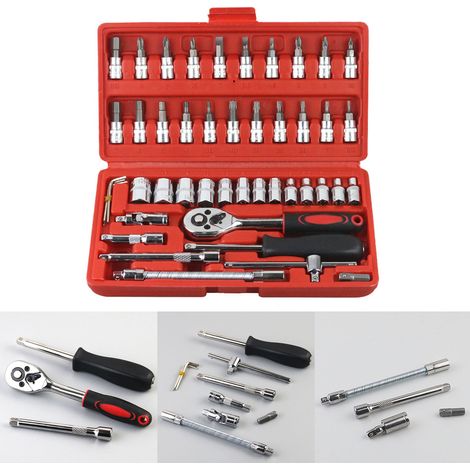 Kit de 46 tournevis à cliquet pour la réparation de véhicules, surface entièrement polie, pour motos, vélos et vélos électriques (rouge). (1/5)
