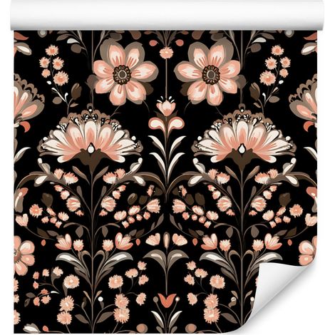 Papier peint à fleurs marron et noir pour salon et chambre 50x1000 cm (1/5)