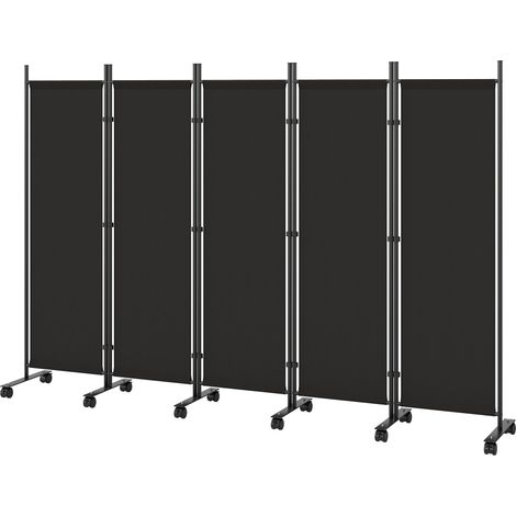 Paravent 5 Panneaux Noir 252x170 cm avec 12 Roues
