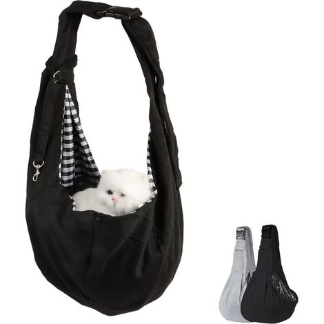 Écharpe de transport mains libres pour animaux de compagnie, avec bandoulière réglable, pour chats de petite et moyenne taille (noir) (1/5)