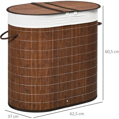 Panier à linge 100L avec couvercle et poignées, coffre à linge en bambou, 2 housses de tri, séparateur de linge pour salle de bain (1/5)