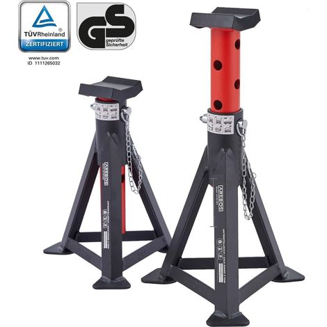 AREBOS 2X Soportes de Gato 3 toneladas de Capacidad Cada uno Altura Ajustable 299-442 mm Juego de Soportes de Gato Soportes de Gato con Pasador de Seguridad y Almohadillas de Goma