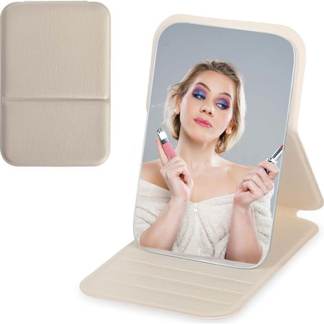Petit miroir de poche pliable, en cuir PU, 10x7 cm, ultra-fin et pliable, miroir pliable portable.