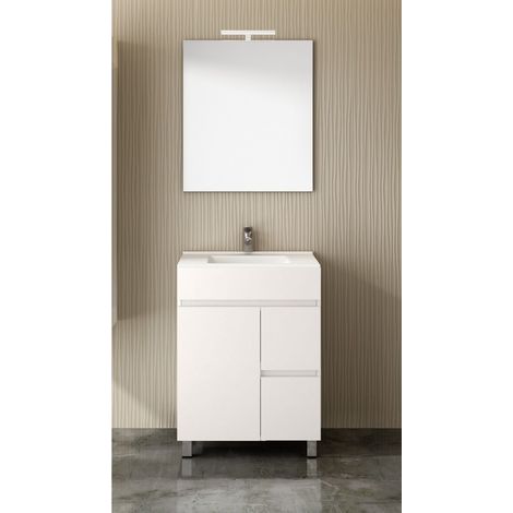 Conjunto de Baño Isquia 2 cajones y dos puertas - 7 colores distintos -15 medidas - incluye mueble, lavabo y espejo - Blanco 60 x 45 cm (1/3)
