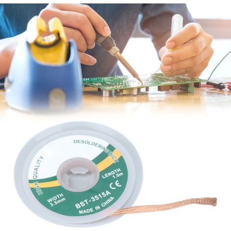Mèche à dessouder à faible résidu, sans nettoyage nécessaire, 1,5 m Mèche à dessouder en corde résistante, 3,5 mm. (1/5)