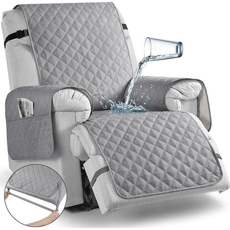 Housse de canapé inclinable antidérapante grande taille avec bande élastique lavable extra large clair 28 pouces Gris (1/4)