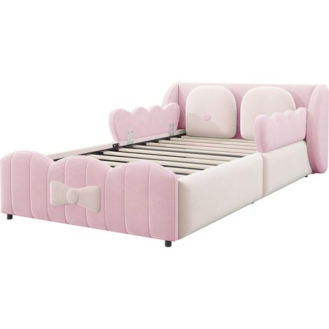 Letto per bambini imbottito in velluto rosa 90 x 200 cm con contenitore idraulico HOMVRA (1/5)