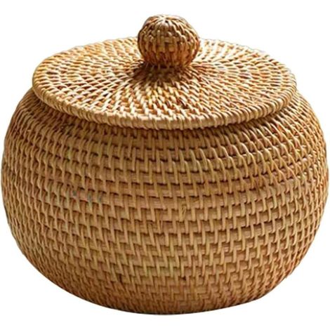 Weidenkorb mit Deckel, kleiner Rattankorb, Weidenbox, naturbelassenes Rattan, für Schlafzimmer, Wohnzimmer, Büro, 15 x 12 cm (1/4)