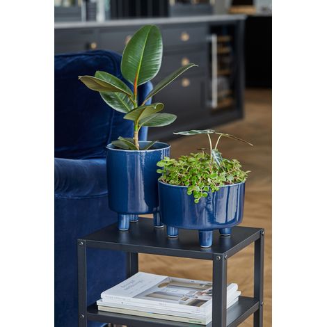 Pisa Planter - Ceramic - L20 x W20 x H24 cm - Navy Blue