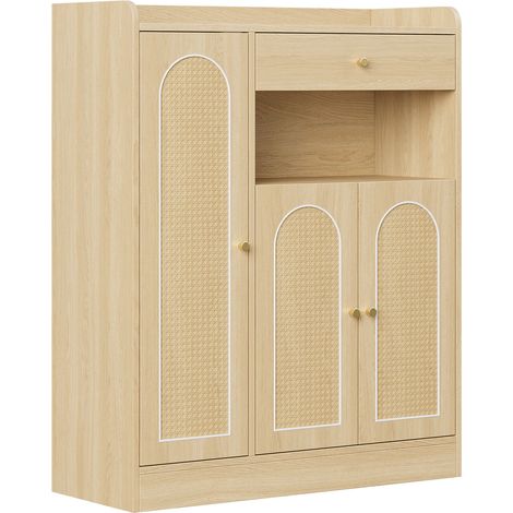 Zapatero de ratán con cajón y 3 puertas, estantes regulables, 90 x 35 x 110 cm (1/5)