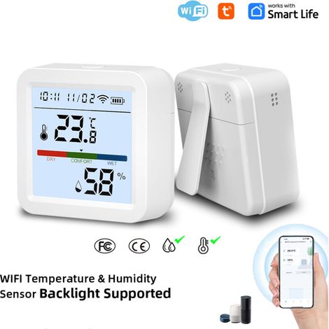 WiFi Thermometer Hygrometer with App - Smart Home Thermometer - LCD Backlight - With Detachable Stand - Digital Temperature and Humidity Sensor (1/5)