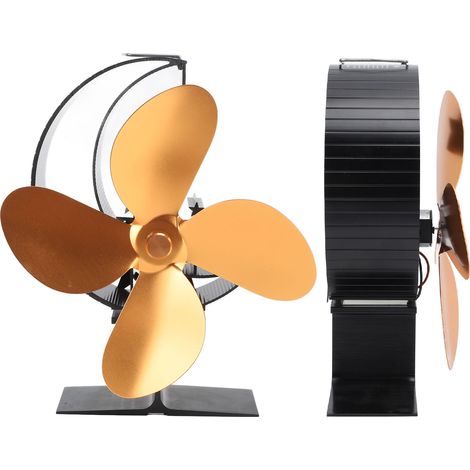 Ventilateur pour poêle à bois, 4 pales, ventilation rapide et chaude, motif lune et étoiles, idéal pour le camping et les activités de plein air (doré). (1/5)