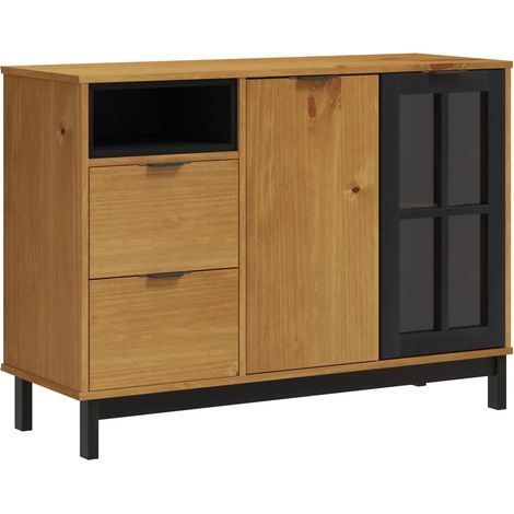 Buffet avec porte vitrée FLAM 110x40x80 bois massif de pin (1/5)