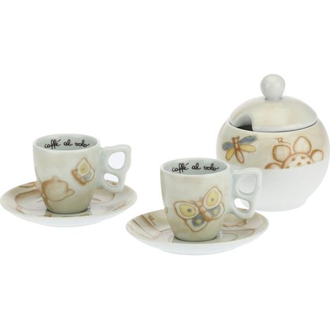 THUN - Set 2 Tazzine caffè e Zuccheriera - Linea Elegance - Porcellana - 110 ml - Ø 6,5 cm - 5,5 cm h - piattino Ø 11,5 cm - zuccheriera 11x11x120 cm h - 110 ml (1/5)