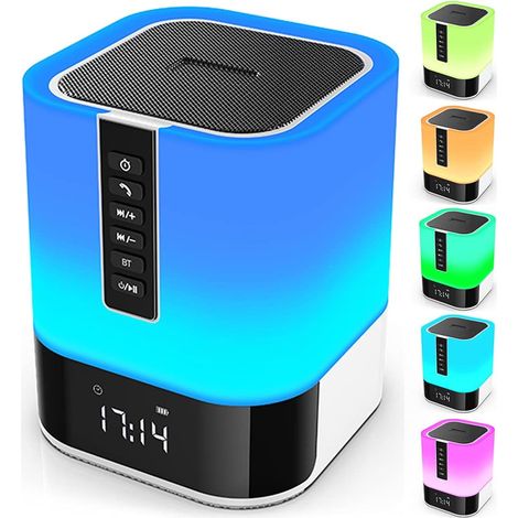 LED Réveil veilleuse haut parleur Bluetooth lampe de chevet tactile 5 en 1 avec lumière variable meilleur cadeau d'anniversaire (1/5)