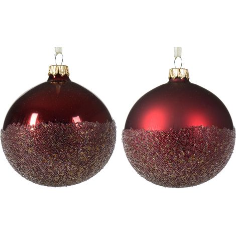 Pallina di Natale Vetro sfera lucido-opaco ballotine fondo 2col asse colore rosso scuro ø 8cm