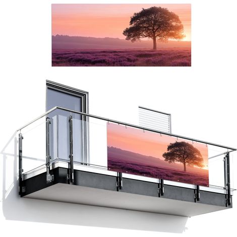 BRISE-VUE POUR BALCON Arbre - Bruyère - Lever de soleil 200x90 cm (1/4)