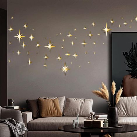 Miroir Etoile, 82pcs 3D Stickers Muraux Etoile Argent Amovible Miroir Mural Autocollant Enfant Acrylique Miroir Decoratif Mural Autocollant pour la DéCoration de la Chambre Dans le Salon (Doré) (1/5)