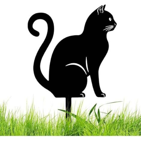 Statue De Chat En Métal Mignon 26cm Piquet De Jardin Noir Ornement Extérieur Pour Pelouse